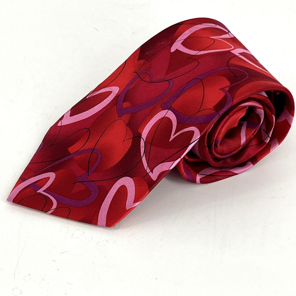 J Garcia Mens Silk Necktie Lust Collection Fifty Two Neck Tie Red Heart Tie - Picture 7 of 8